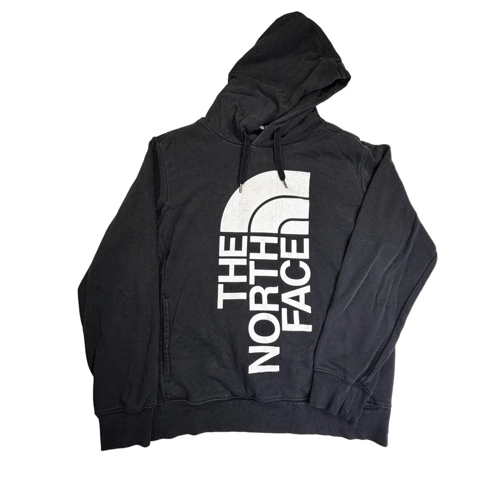 The North Face Mens Black Vertical Big Logo Pullover Hoodie Sweatshirt Medium